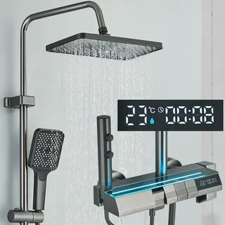 LED Duschset Edelstahl Duscharmatur Regendusche Handbrause System Mischbatterie