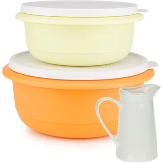 Tupperware Peng Pro Schüssel 2 L orange + 1L gelb Rührschüssel Servierschüssel Salatschüssel (inkl. Milchkänchen)