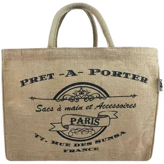 Domelo Einkaufskorb Jute, Vegan Einkaufstasche, Korbtasche, Shopping bag, Aufdruck beige