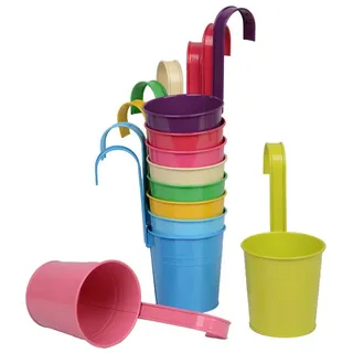 UNUS GARDEN Blumentopf Metall Blumentopf draußen Hängetöpfe mit Henkel (10 teilig in bunten fröhlichen Farben), Kräutertopf, Hängetopf für Balkon, Garten und Terrasse bunt