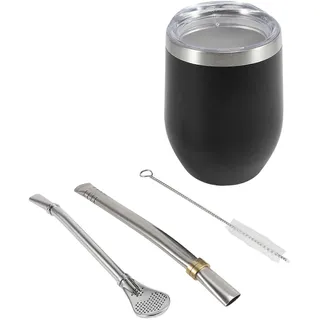 Yerba Mate Kürbis-teetassen-set, 12 Oz, Edelstahl-kaffee-/wasserbecher, Schwarz
