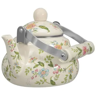 RSBFER Emaille-Teekanne, 1,5 l, emaillierter Porzellankessel, Teekanne für Kochfeld mit Vintage-Blumenmuster und kühlem Griff, pfeiffrei zum Aufbrühen von Tee und Kaffee,A