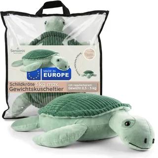 SENSONIS Gewichtskuscheltier für Erwachsene und Kinder, Schildkröte 3 kg | Schildkröte Kuscheltier, Gewichtskissen Kinder mit Regulierbarem Gewicht 0,5 - 3 kg, Kuscheltier mit Gewicht