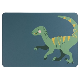 Platzset, Kinder-Tisch-Set KIDS, Blau, Grün, B 46 cm, ASA SELECTION, PVC, Lederoptik, Motiv Velociraptor Vincent blau|gelb|grün|rosa