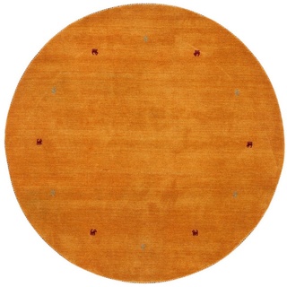 Wollteppich Gabbeh Uni, carpetfine, rund, Höhe: 15 mm, reine Wolle handgewebt, Gabbeh Tiermotiv warmes Raumklima viele Größen gelb Ø 200 cm x 15 mm