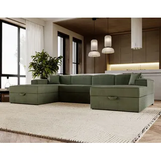 yourhouse24 Wohnlandschaft OASIS U, U-Form 320 cm, Cord, mit Schlaffunktion & Bettkästen