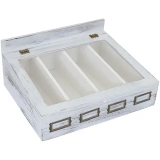Mendler Besteckkiste HWC-C25, Holzbox mit Deckel Besteckkasten, Paulownia 17x37x33cm ~ weiß, shabby