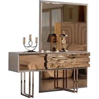 JVmoebel Konsolentisch Schminktisch aus Holz in Beige mit goldenen Akzenten, Made in Europa goldfarben