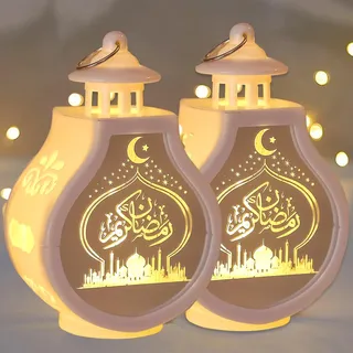 1/2/4 Stück Ramadan Deko Laterne,LED Ramadan Mubarak Dekoration,Ramadan Deko Lampe, Eid Mubarak Laterne Mond Stern Muslimische Deko,DIY Ramadan Für Partys,Zu Hause Und Als Geschenk (2 Weiß)