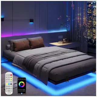 oyajia Bettgestell Doppelbett 140x200cm mit Lattenrost, Schwebebett Gestell mit LED Licht, Modernes Metallbett, Ganzmetall-Stützsystem, einfache Montage, Schwarz schwarz 140 cm x 200 cm x 23 cm