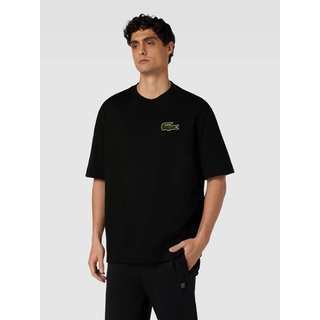 Loose Fit T-Shirt mit Label-Stitching, Black, M
