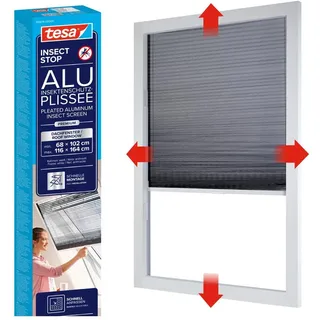 tesa, Fliegengitter, Insektenschutz Alu Plissee für Dachfenster, Rollo, teleskopierbar, einfache Montage ohne Bohren (164 x 102 cm)