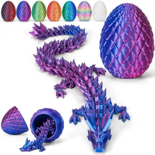 Merrwon 3D-Gedruckter Drache (28,5 cm) mit Drachenei – Kreatives Spielzeug, Geschenk und Deko, Laserviolett
