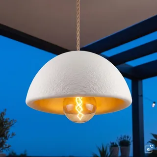 LED Akku Pendelleuchte Beige dimmbar IP54 3000 K Fernbedienung 38 cm Hängelampe