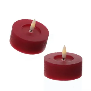 MARELIDA LED Maxi Teelichter Lina Rustik Optik Echtwachs D: 7cm rot 2er Set