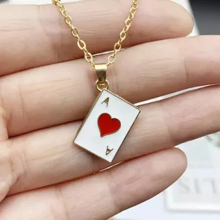Damen Halskette Halskette Anhänger Schmuck Statement Poker Halskette Lucky Ace of Spades Anhänger Rot Schwarz Gold Farbe Gliederkette Schmuck Glückskarten Geschenke für Frauen