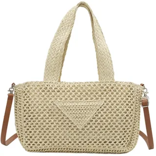 CORIOS Damen Gewebte Tasche Handgefertigte Strohtasche Böhmische Tote Beutel Sommer Strandtaschen Retro Schultertasche Umhängetasche Handgewebt Basttasche Handtasche für Reise Strand Urlaub Khaki