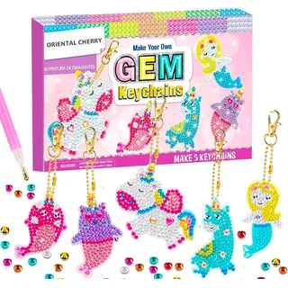 ORIENTAL CHERRY Einhorn Geschenke für Mädchen, Kunst und Handwerk für Kinder - Basteln Sie Ihre eigenen GEM-Schlüsselanhänger - 5D-Diamant-Malen nach Zahlen Kunstsets für Mädchen Kinder Kleinkinder