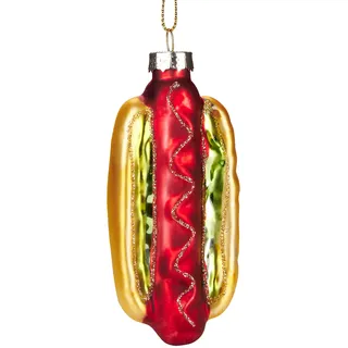 BRUBAKER Hot Dog - Handbemalte Weihnachtskugel aus Glas - Mundgeblasener Christbaumschmuck Figuren lustig Deko Anhänger Baumkugel - 10 cm