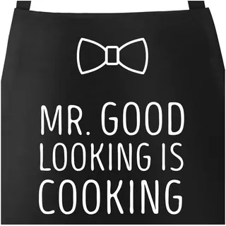 MoonWorks Grillschürze Koch-Schürze Grill-Schürze für Herren mit Spruch Mr Good Looking is, mit kreativem Aufdruck schwarz
