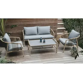 MWH Wicker Loungemöbel-Set  (4 -tlg., Aluminium, Grau/Naturbraun)
