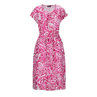 Sommerkleid GOLDNER "Kurzgröße Leinenkleid Ethno, Halbarm", Damen, Gr. 22, K-Gr, pink (pink, gemustert), Obermaterial: 100% Leinen LI., gerade, Sonstiges, Kleider Sommerkleid, Mit Bindegürtel und Taschen