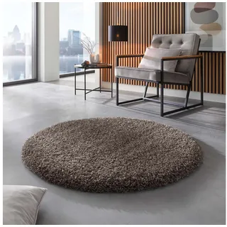 TaraCarpet Langflor-Teppich Ragolle Twilight, rund, Höhe: 60 mm, Shaggy Hochflorteppich anthrazit Wohnzimmer Schlafzimmer 160x160 rund braun rund | 160 cm x 160 cm x 60 mm