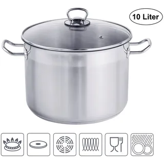 Haushalt International Kochtopf XL Profi Universalkochtopf, Edelstahl, Für alle Herdarten auch Induktion, inkl. Glasdeckel 10 l