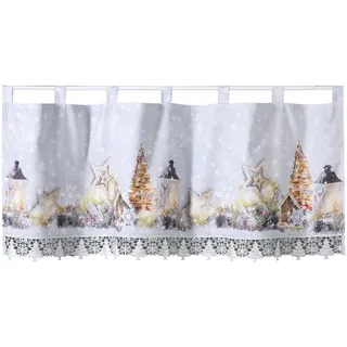 Scheibengardine WECKBRODT "rustikale Weihnacht" Gr. 1, weiß (multi), B:120cm H:45cm, Microfaser, Polyester, Gardinen, Bistro, Gardine, blickdicht, Macramè-Bordüre, HxB 45x120cm, Store