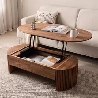 PRUJOY Verstellbarer Couchtisch aus Massivholz - Aufbewahrungstisch für Zuhause und Wohnzimmer Mit Stauraum (120 * 65 * 42cm)