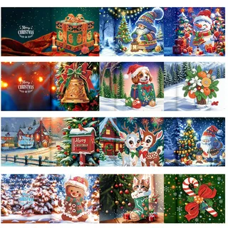 Sumshy 12er Set DIY Diamond Painting Grußkarten Set Ostern, Christmas Diamond Painting Greeting Cards Osternkarten for Kinder & Erwachsene (Weihnachten-12er Set G)