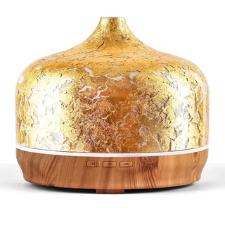 Porseme Aroma Diffuser 500ml, Handgeblasen Glas Luftbefeuchter Ultraschall | Aromatherapie Öle Diffusor mit 7 farbigem LED Licht,Diffusor für Ätherische Öle Letzte 15-21 Stunden, für Wohnung GoldPlated
