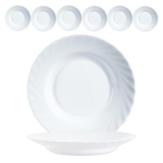 Arcoroc Teller Trianon ARC D6889, 22,5 cm, Opalglas weiß, Suppenteller, rund, tief, 6 Stück