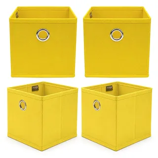 Murago - 4er Set Faltbox 15x15x15 cm Gelb - Würfelbox Aufbewahrungsbox | Faltbar Aufbewahrungskörbe Einschub Korb Boxen Stoff Regalkorb Klappbox klein Stoffkorb Organizer Ordnungsbox Regalbox Kinder