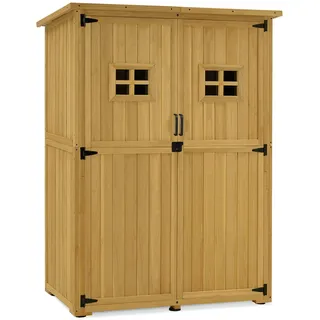 M MCombo Gartenschrank Holz, Gartenhaus Klein Wetterfest, Outdoor Gerätehaus Geräteschuppen, für Außenbereich Balkon Terrasse, 59×127×168 cm, 0912-F (Natur)