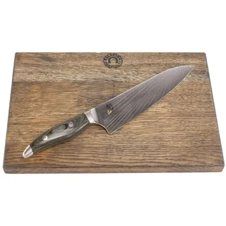 KAI Shun Messer – Nagare NDC-0706 – 72 Lagen Damastmesser mit 20cm Klinge – Handgeschmiedetes Japanisches Kochmesser für jede gute Küche + Schneidebrett 100% Handarbeit