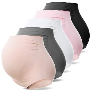 SUNNYBUY Damen Umstandsmode Hohe Taille Unterwäsche Schwangerschaft Nahtlos Weich Hipster Panties Over Bump, Mehrfarbig-5er Pack, 2X Mehr