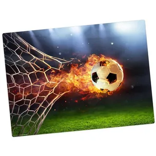 Tischsetmacher Platzset Tischset,  Platzset abwaschbar - für Kinder - Flammender Fußball, (aus erstklassigem Vinyl (Kunststoff - BPA-frei), 1-St., 44 x 32 cm - rutschfeste Tischdekoration), Made in Germany