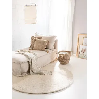benuta pure Wollteppich Berber Cream ø 100 cm rund - Naturfaserteppich aus Wolle