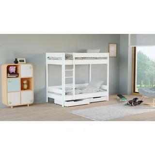 Etagenbett Diego 140x70 Kinderbett mit Rausfallschutz & Lattenrost weiß 70 x 140 für Mädchen und Jungen ohne Matratze, mit Schubladen - Weiß