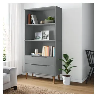furnicato Bücherregal Klassisches aus massivem Kiefernholz mit UV-Lackierung 85, 1-tlg., Regalwand mit zwei Schubladen, drei Fächern und Wandhalterung grau