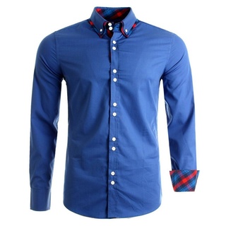 Früchtl Langarmhemd mit Doppelkragen Designer Hemden Männer blau L