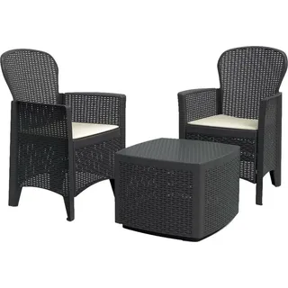 Outdoor-Lounge-Set Dakain, Gartengarnitur mit 2 Sesseln und 1 Containertisch, Sitzecke in Rattan-Optik, 100 % Italy, Anthrazit - Schwarz