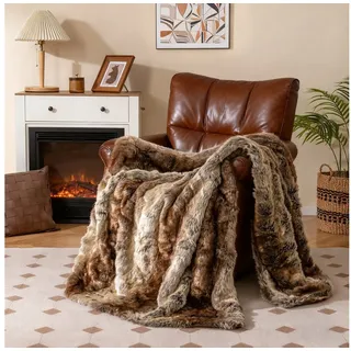 Wohndecke, COSTWAY, Kuscheldecke, Sofadecke, luxuriöse Felldecke, 153 x 203 cm braun 153 cm x 203 cm
