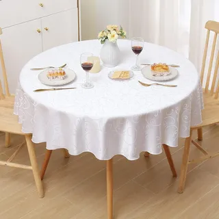 Homaxy Tischdecke Abwaschbar Jacquard Rund 120cm, Weiß | Damast Design, Schmutzabweisend, Dick & Langlebig, Pflegeleicht Maschinenwaschbar, Für Küche Party Garten