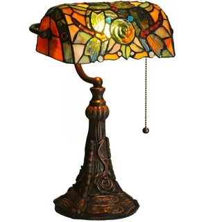 FUMAT Tiffany Schreibtischlampe Retro Bankerlampe Klavierleuchte Klavierlampe Tischlampe Bunte Glas Schlafzimmer Nachttischlampe (Dragonfly)