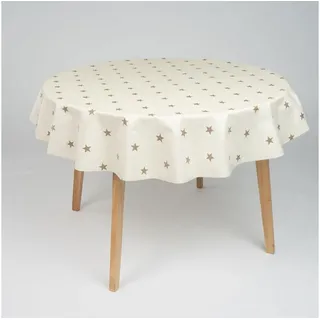 Laro Wachstuchtischdecke rund 140 cm Weihnachten Sterne Gold Beige