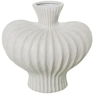 DRW Tischvase, geriffelt, aus Keramik, Weiß, 22,5 x 23,5 x 16,5 cm