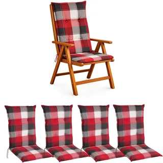 4x Hochlehner Auflagen Rot/Grau Kariert Sitzkissen Sessel Polster Gartenstuhl