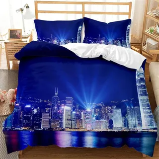 SELIDO New York Bettwäsche 135x200 Kuschelig Weiche Microfaser 3D Druck Night View Bettwäsche-Sets New York Bettbezug + 2 Kissenbezug 80x80 mit Reißverschluss